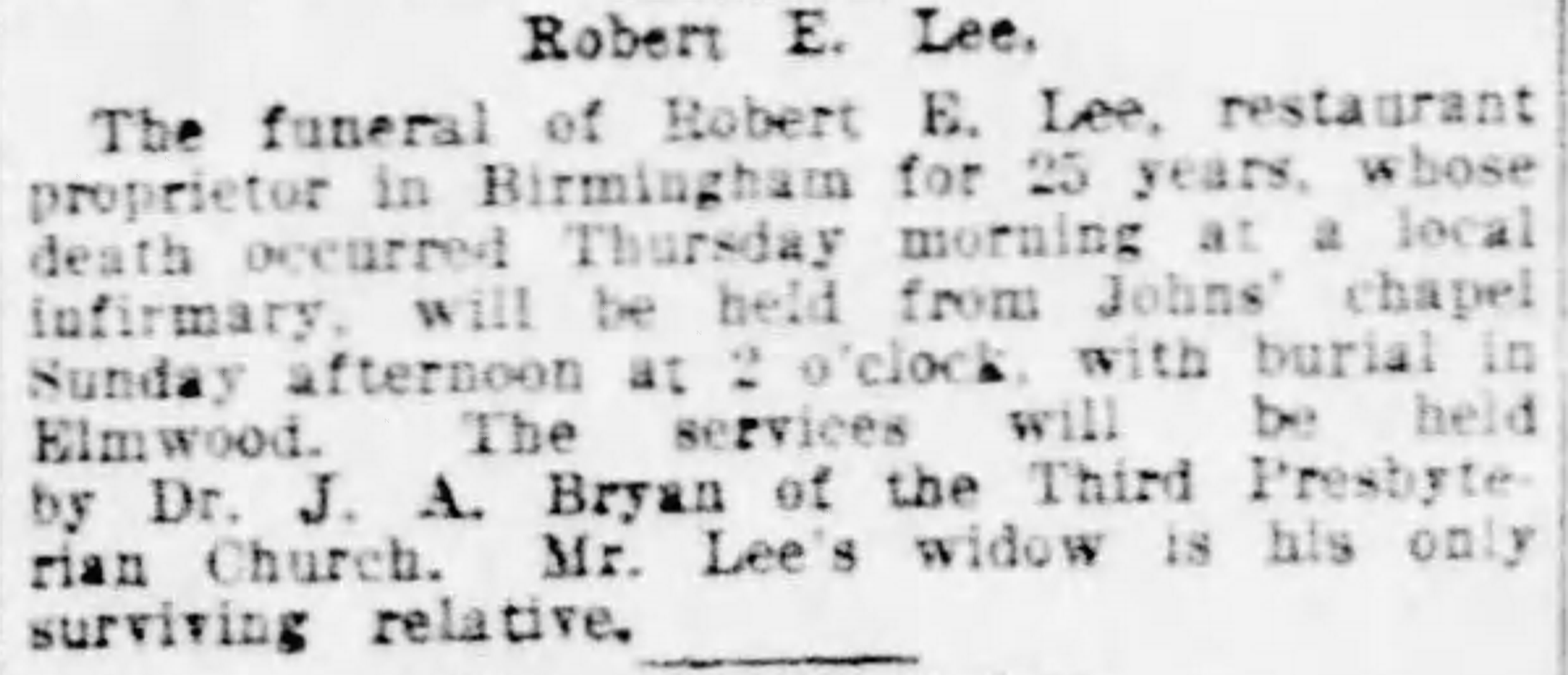 Robert E. Lee obituary